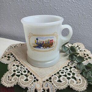 Avon Milk Glass Mug Train Graphic Vintage Collectible Cup Kids Americana